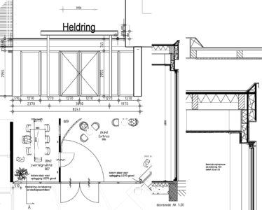 Plattegrond en details entree/dak
